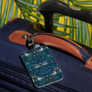 Vintage bird William Morris floral art  Luggage Tag