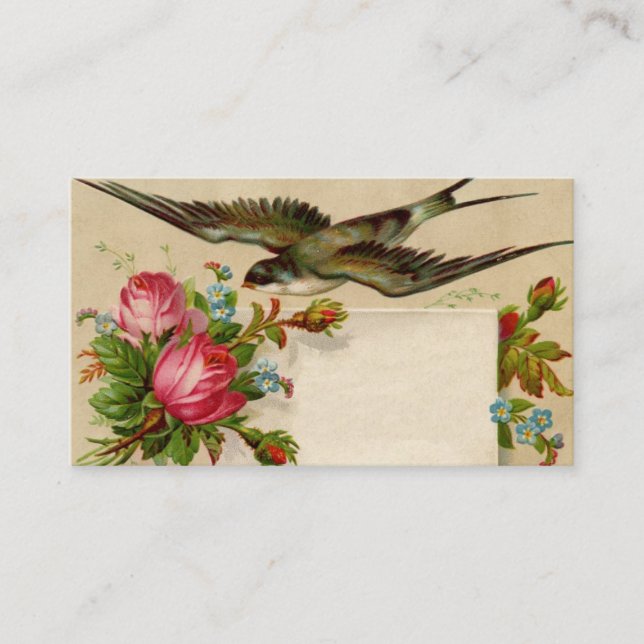 Vintage Bird With Flowers Business Card (Front)