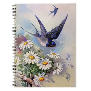 Vintage Bird With Flowers NoteBook