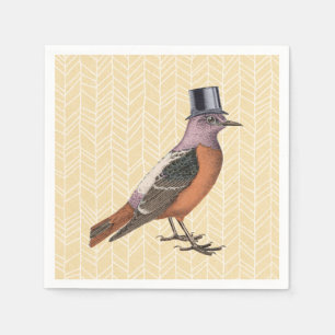 Vintage Bird with Top Hat Napkin