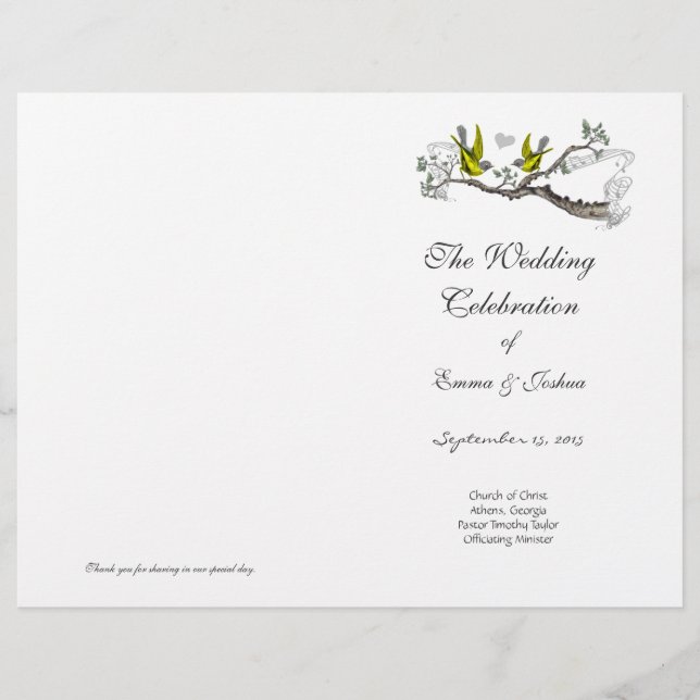 Vintage Bird Yellow Wings & Grey Program Cover (Front)