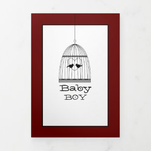Vintage Birdcage 4 Photo Collage Baby Birth Tri-Fold Announcement