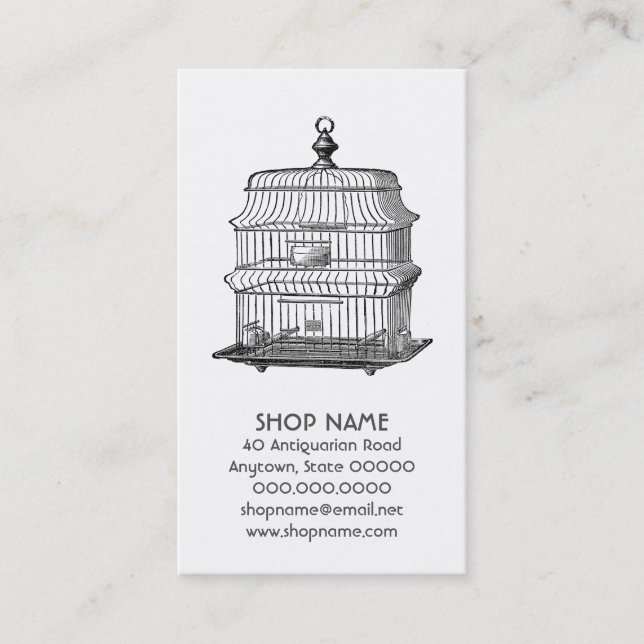 Vintage Birdcage Antiques And Collectibles Business Card (Front)