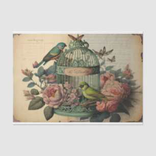 vintage birdcage butterfly bird flower decupage tissue paper