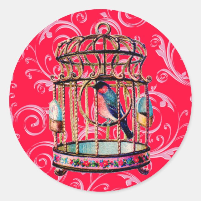 Vintage Birdcage Classic Round Sticker (Front)