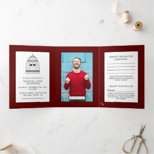 Vintage Birdcage Dark Red Baby Shower Suite Tri-Fold Invitation
