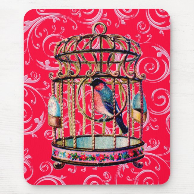 Vintage Birdcage Mouse Mat (Front)