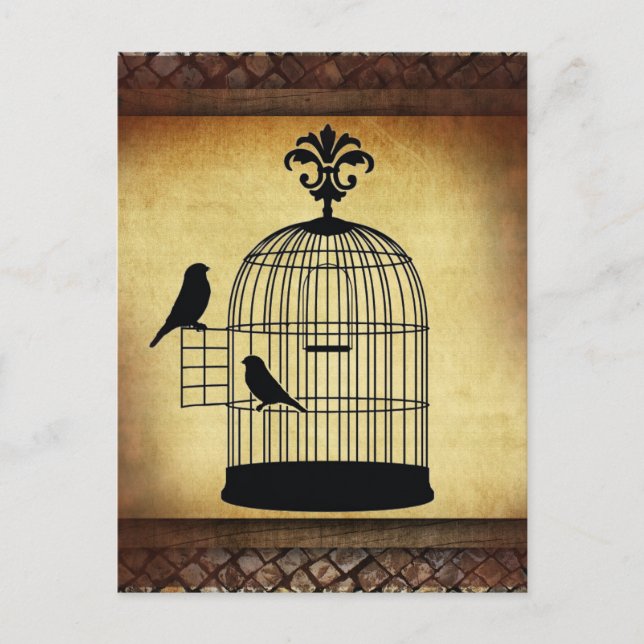 vintage birdcage stamp. postcard (Front)