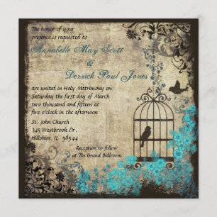 Vintage Birdcage Wedding Invitation Blue