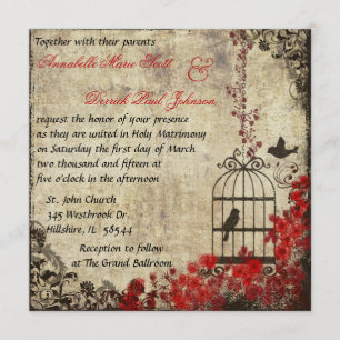 Vintage Birdcage Wedding Invitation Red