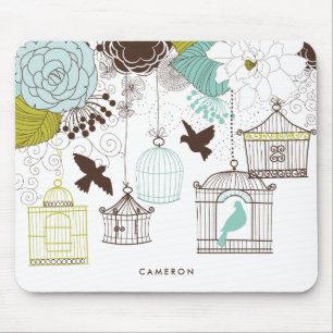 Vintage Birdcages Floral Personalised Mousepad