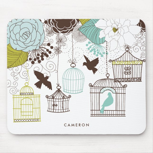 Vintage Birdcages Floral Personalised Mousepad (Front)