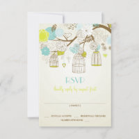 VINTAGE BIRDCAGES FLORAL SPRING RSVP CARD