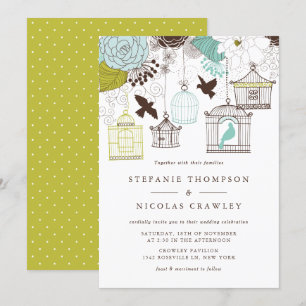 Vintage Birdcages Floral Wedding Invitations