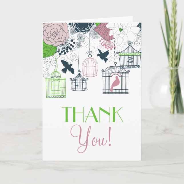 Vintage Birdcages Spring Floral Thank You Card (Front)