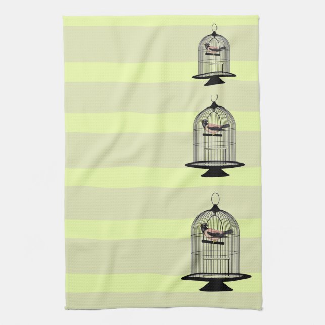 Vintage Birdcages Tea Towel (Vertical)