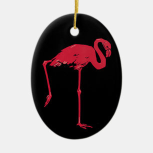 Vintage Birds, a Pink Flamingo with One Leg Up Ceramic Tree Decoration