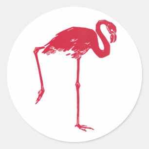 Vintage Birds, a Pink Flamingo with One Leg Up Classic Round Sticker