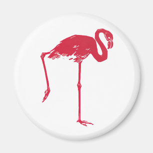 Vintage Birds, a Pink Flamingo with One Leg Up Magnet