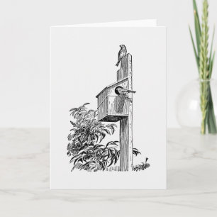 Vintage Birds and Birdhouse Greeting Card
