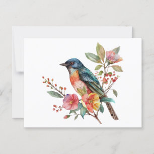Vintage birds and flower postcard
