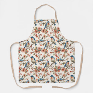 Vintage Birds and Flowers Beige Strap Apron