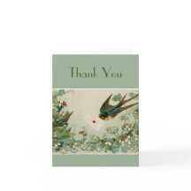 Vintage Birds and Flowers Dark Green Thank You