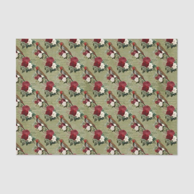 Vintage Birds and Flowers Ephemera Tissue Paper (Front)