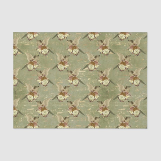 Vintage Birds and Flowers Tissue Paper (Front)