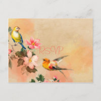 Vintage Birds and Flowers Wedding RSVP with photo