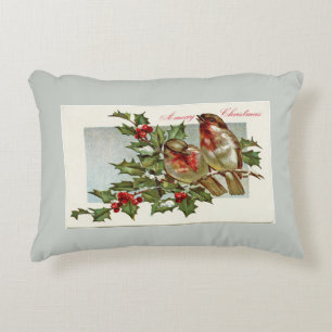 Vintage Birds and Holly Grey Christmas Decorative Cushion