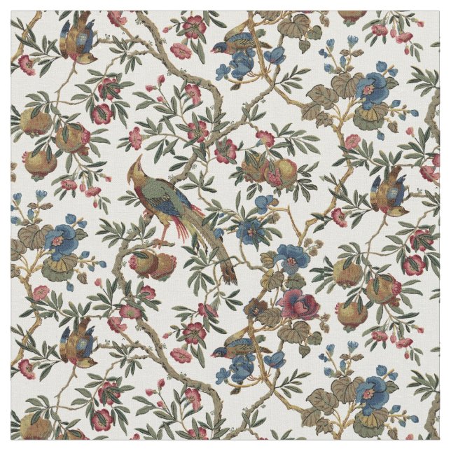 Vintage Birds And Pomegranate pattern Fabric (Close Up)
