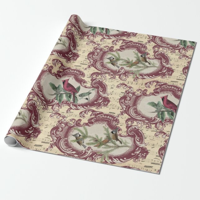 Vintage Birds and Sheet Music Wrapping Paper (Unrolled)