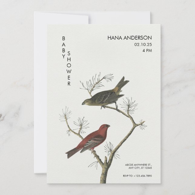 Vintage Birds art Japanese style Baby Shower Invitation (Front)