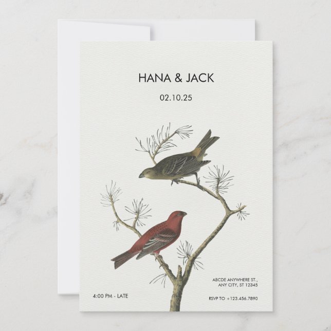 Vintage Birds art Japanese style Wedding Invitation (Front)