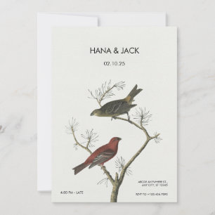 Vintage Birds art Japanese style Wedding Invitation