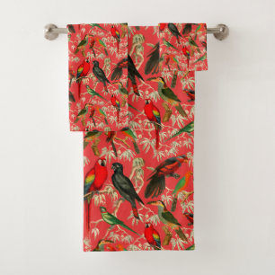 Vintage birds bath towel set