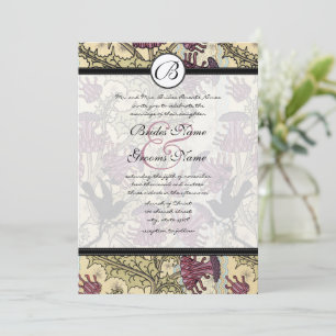 Vintage Birds Berry Damask  Wedding Invitation