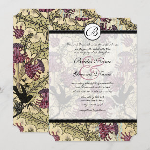Vintage Birds Berry Damask  Wedding Invitation