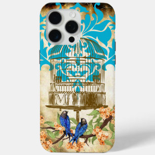 Vintage Birds Birdcage Cherry Blossom Damask iPhone 15 Pro Max Case