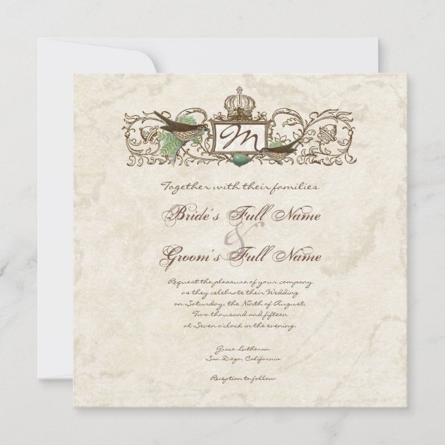 Vintage Birds, Blue Egg - Wedding Invitation (Front)