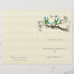 Vintage Birds Blue & Green Wedding Program