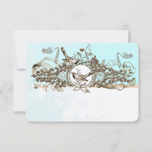 Vintage Birds Bronze Woodsy Scroll Wedding RSVP Card