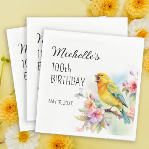Vintage Birds Canaries Flowers 100th Birthday Napkin
