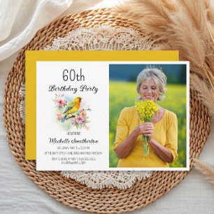 Vintage Birds Canaries Flowers 60th Birthday Photo Invitation