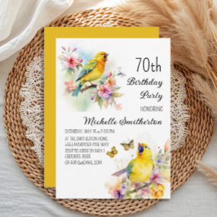 Vintage Birds Canaries Flowers 70th Birthday Invitation
