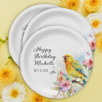 Vintage Birds Canaries Flowers Happy Birthday
