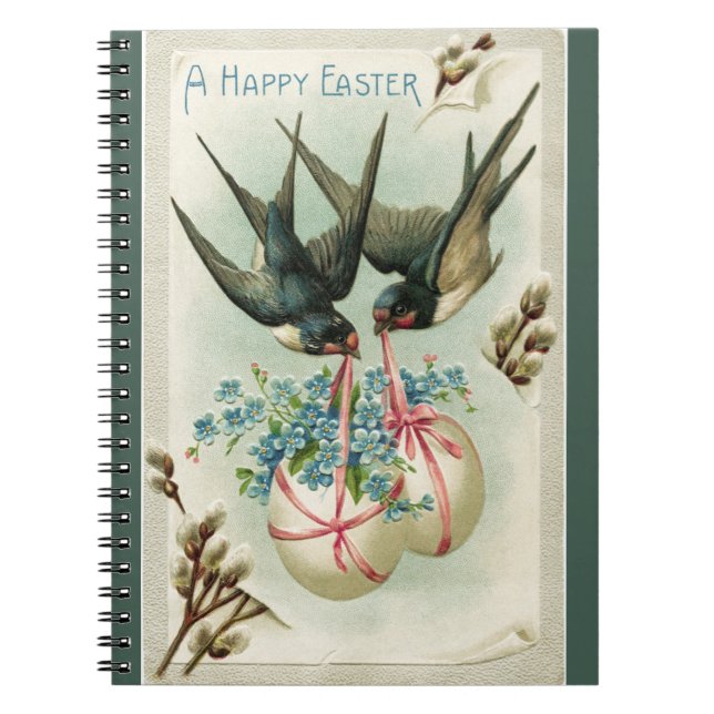 Vintage Birds Carrying Easter Eggs Notebook (Front)