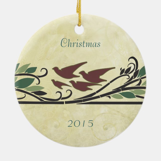 Vintage Birds Christmas Couples Photo Ornament (Back)