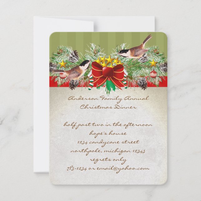 Vintage Birds Christmas Dinner Invitation Party (Front)